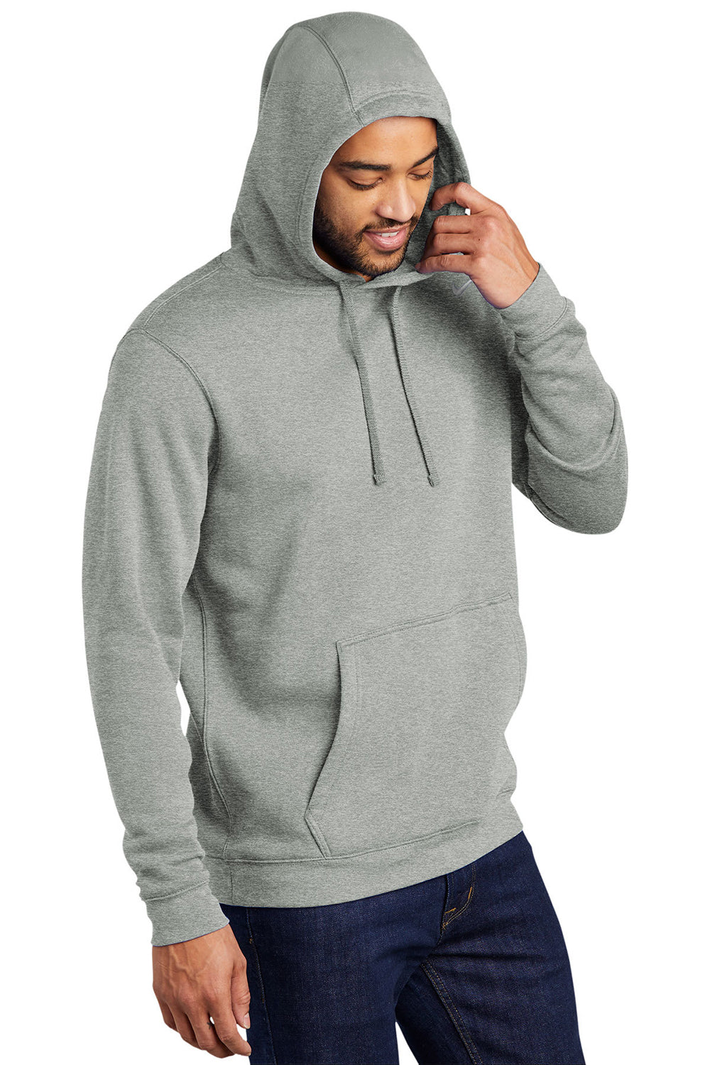 Nike CJ1611 Mens Club Fleece Hooded Sweatshirt Hoodie Heather Dark Grey Model 3Q