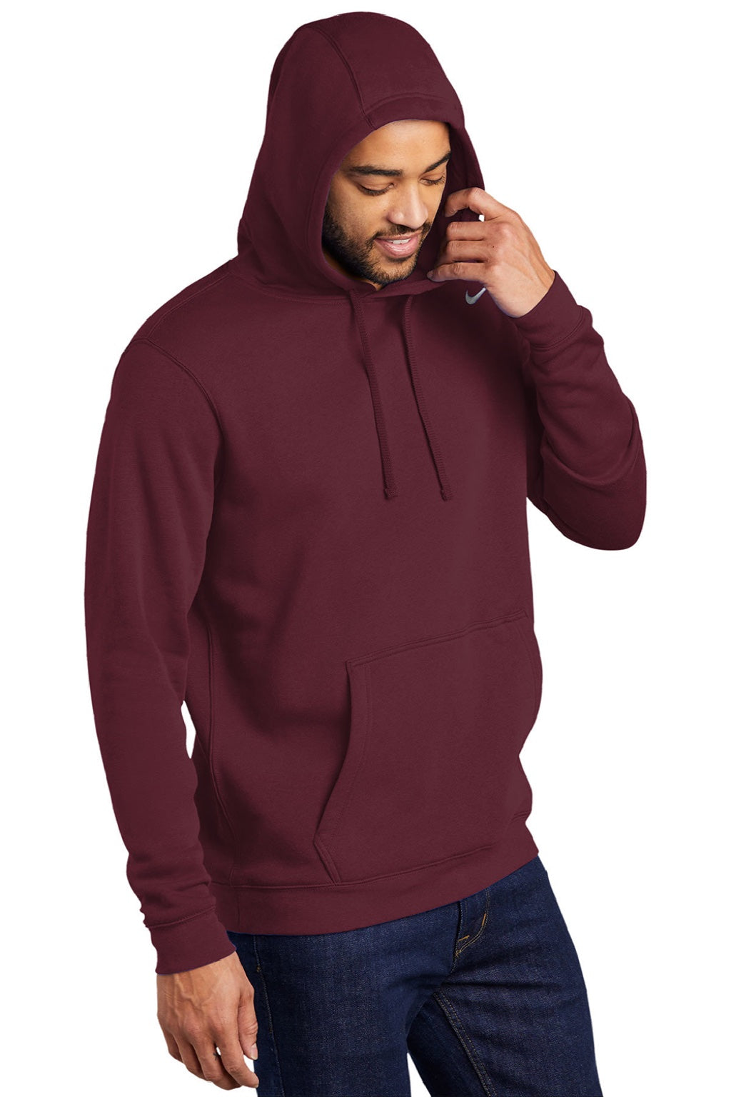 Nike CJ1611 Mens Club Fleece Hooded Sweatshirt Hoodie w/ Pouch Pocket Dark Maroon Model 3Q