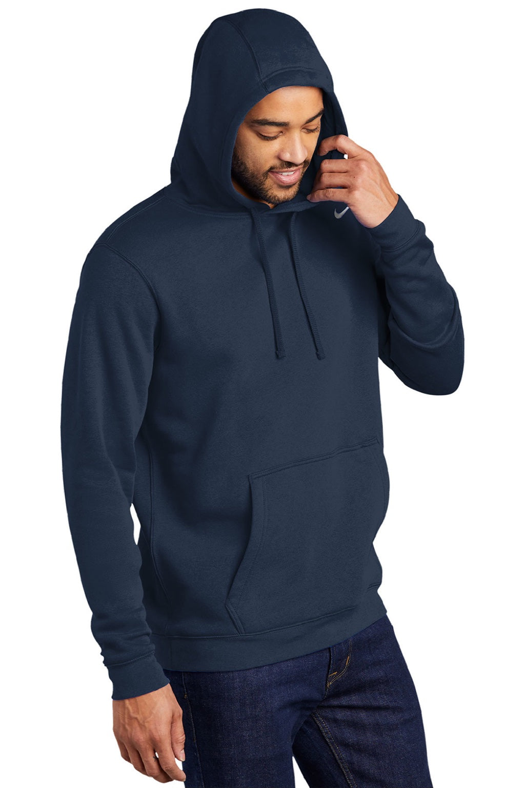 Nike CJ1611 Mens Club Fleece Hooded Sweatshirt Hoodie w/ Pouch Pocket Navy Blue Model 3Q