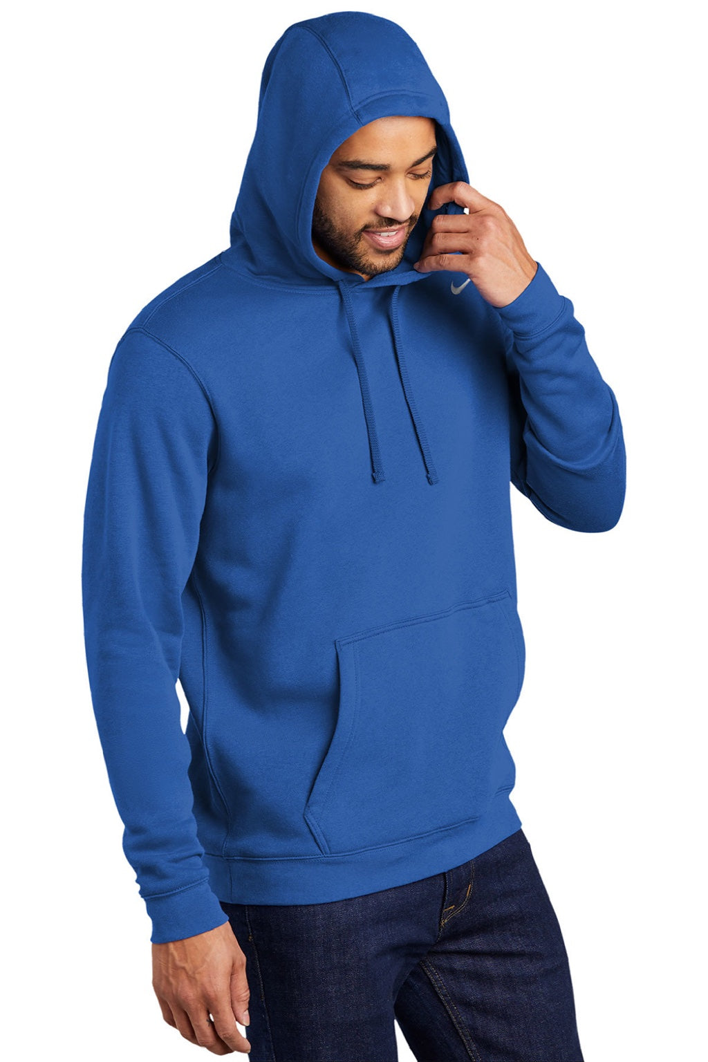 Nike CJ1611 Mens Club Fleece Hooded Sweatshirt Hoodie w/ Pouch Pocket Royal Blue Model 3Q