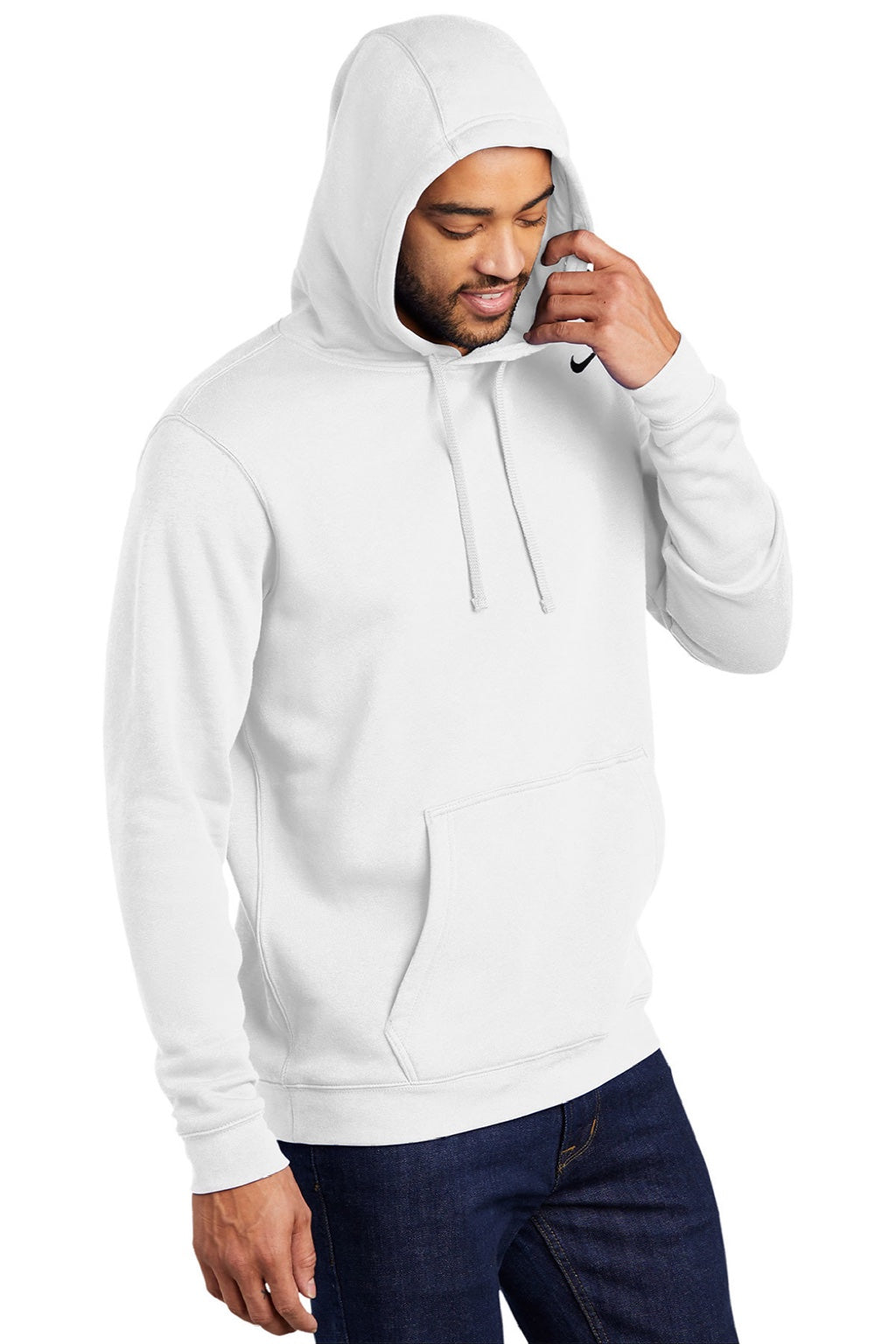 Nike CJ1611 Mens Club Fleece Hooded Sweatshirt Hoodie w/ Pouch Pocket White Model 3Q