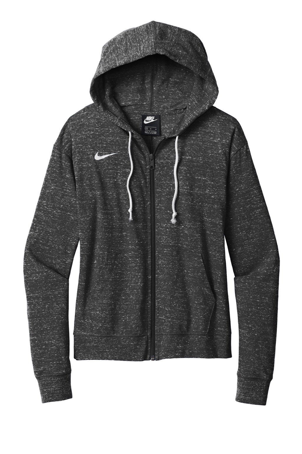 Nike CN9402 Womens Gym Vintage Full Zip Hooded Sweatshirt Hoodie w/ Pockets Team Black Flat Front