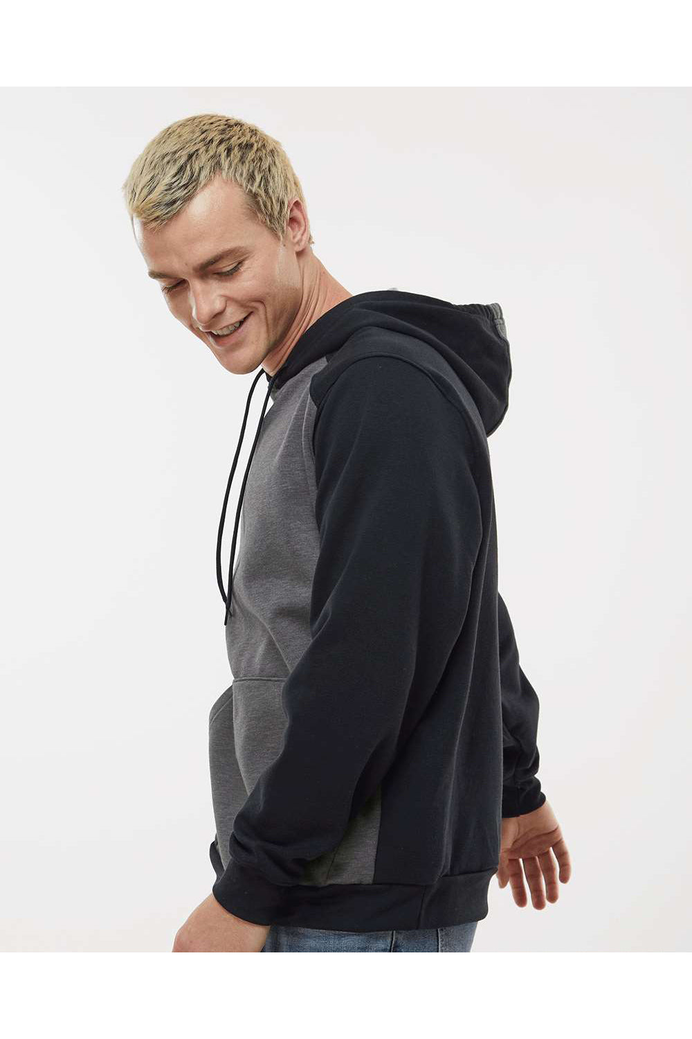Augusta Sportswear 6865 Mens Eco Revive 3 Season Fleece Hooded Sweatshirt Hoodie Heather Carbon Grey/Black Model Side