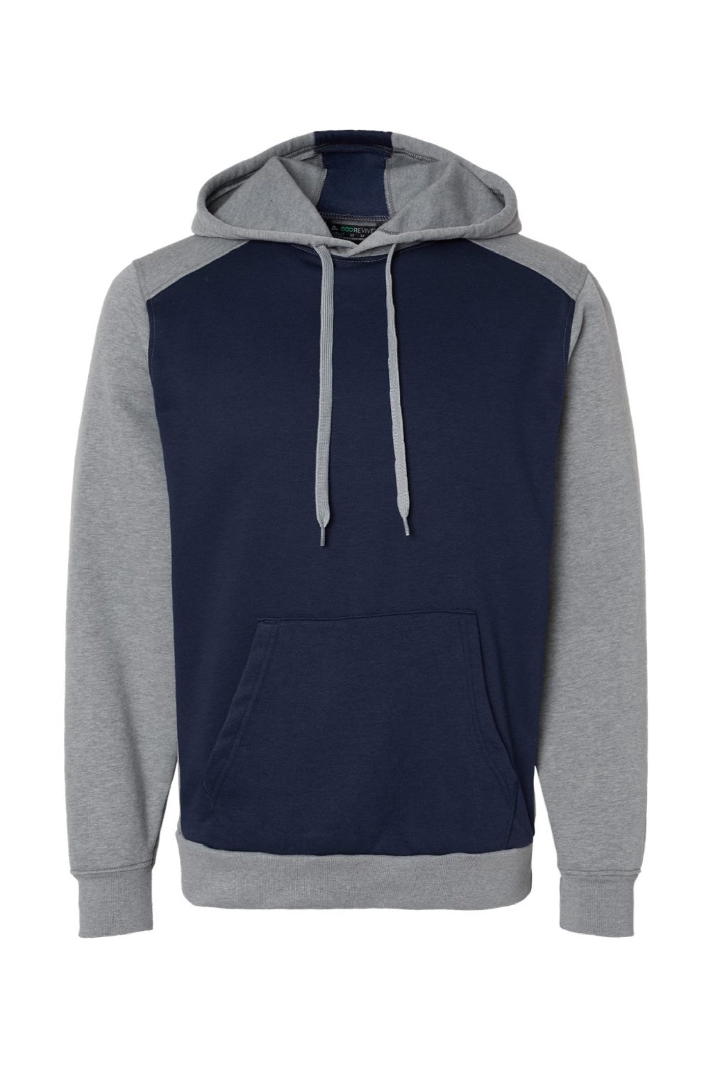 Augusta Sportswear 6865 Mens Eco Revive 3 Season Fleece Hooded Sweatshirt Hoodie w/ Pouch Pocket Navy Blue/Heather Grey Flat Front