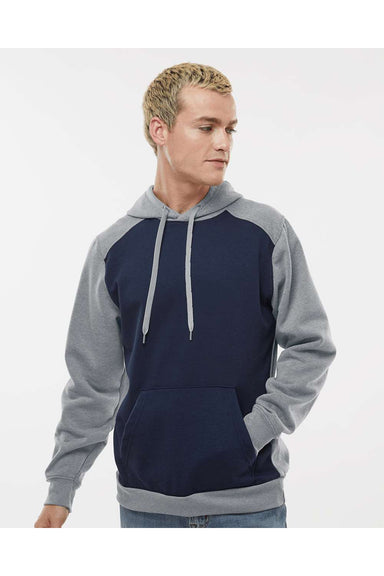 Augusta Sportswear 6865 Mens Eco Revive 3 Season Fleece Hooded Sweatshirt Hoodie Navy Blue/Heather Grey Model Front