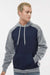 Augusta Sportswear 6865 Mens Eco Revive 3 Season Fleece Hooded Sweatshirt Hoodie w/ Pouch Pocket Navy Blue/Heather Grey Model Front