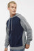 Augusta Sportswear 6865 Mens Eco Revive 3 Season Fleece Hooded Sweatshirt Hoodie w/ Pouch Pocket Navy Blue/Heather Grey Model Side
