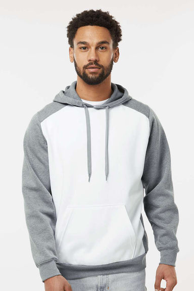 Augusta Sportswear 6865 Mens Eco Revive 3 Season Fleece Hooded Sweatshirt Hoodie White/Heather Grey Model Front
