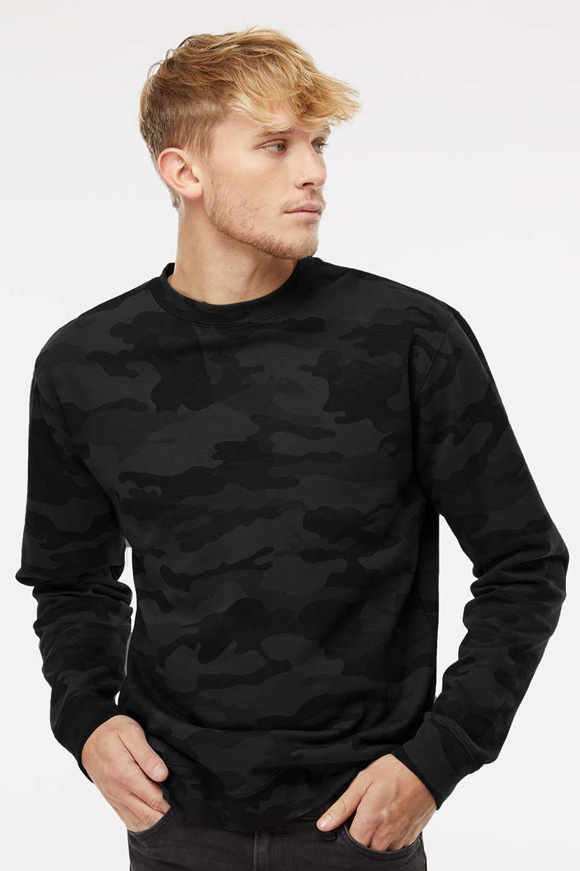 Independent Trading Company SS3000 Mens Crewneck Sweatshirt Black Camo Model Front