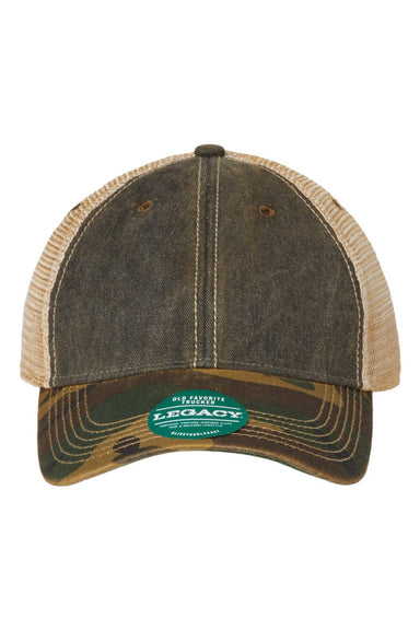 Legacy Hats OFA Mens Old Favorite Snapback Trucker Hat Black/Army Camo/Khaki Flat Front