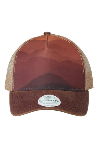 Legacy Hats OFAFP Mens Old Favorite Snapback Trucker Hat Mt Sunset/Maroon/Khaki Flat Front