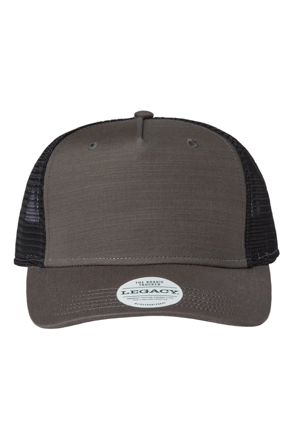 Legacy Hats ROADIE Mens 5 Panel Trucker Snapback Hat Charcoal Slub/Black Flat Front
