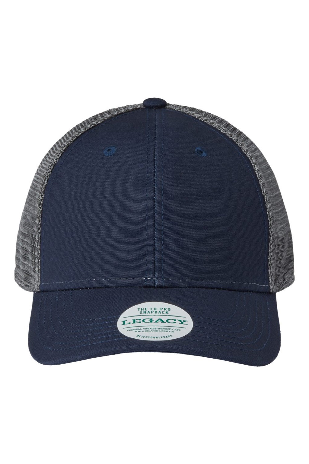 Legacy Hats LPS Mens Lo Pro Snapback Trucker Hat Navy Blue/Dark Grey Flat Front