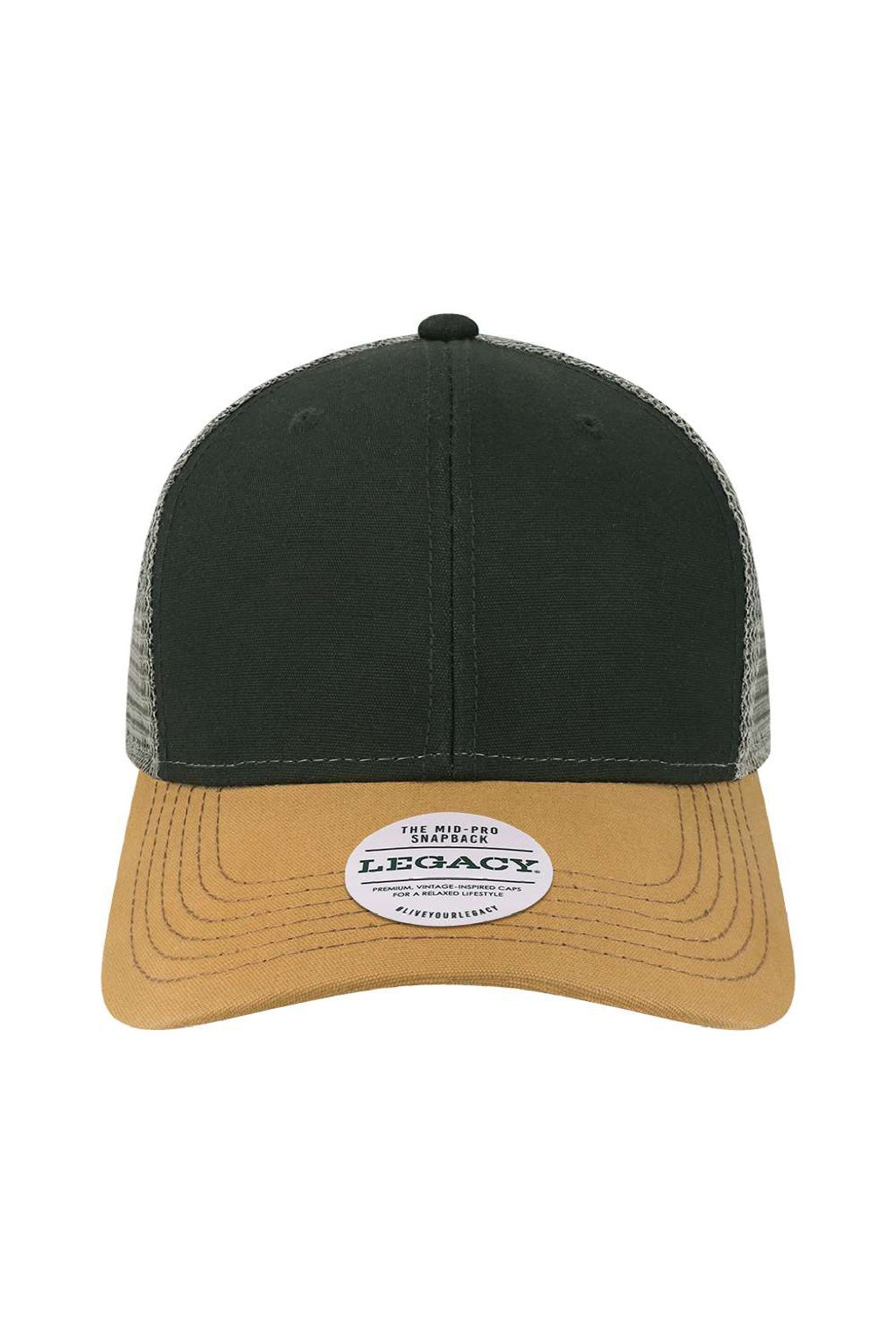 Legacy Hats MPS Mens Mid Pro Snapback Trucker Hat Black/Caramel/Dark Grey Flat Front