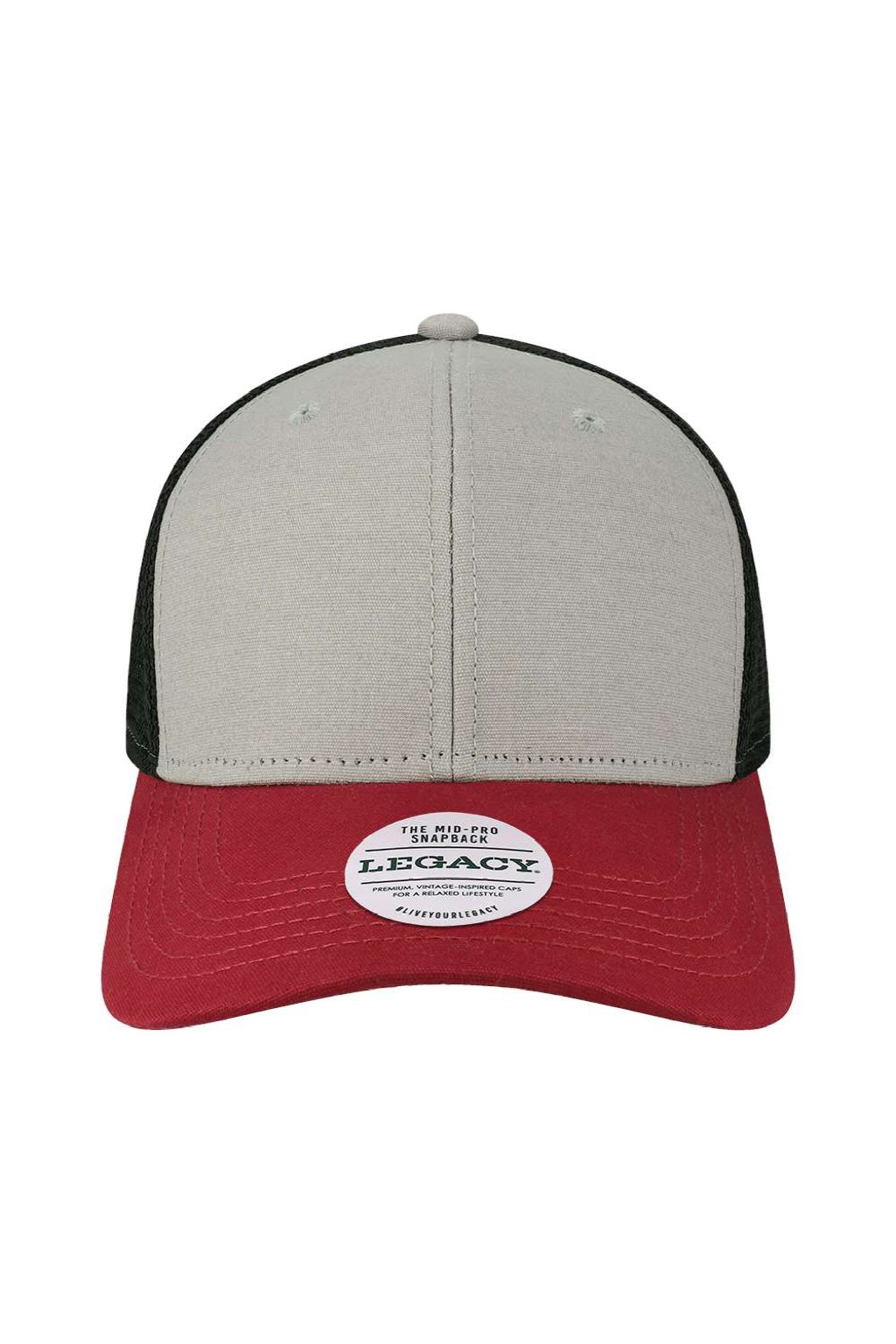 Legacy Hats MPS Mens Mid Pro Snapback Trucker Hat Grey/Burgundy/Black Flat Front
