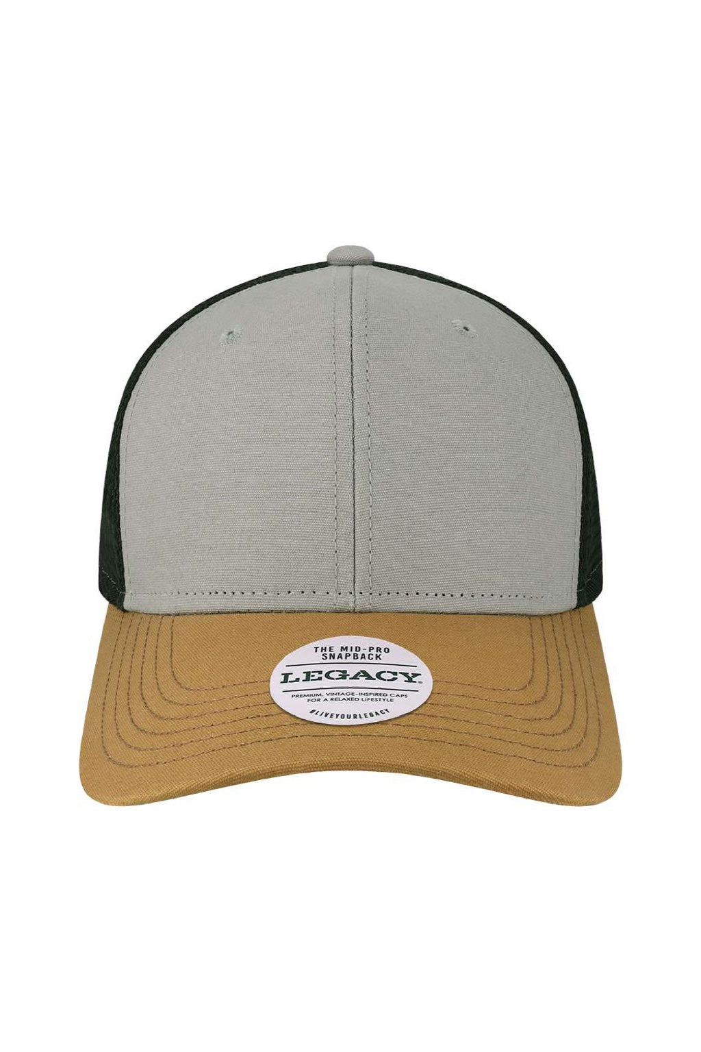 Legacy Hats MPS Mens Mid Pro Snapback Trucker Hat Grey/Caramel/Black Flat Front
