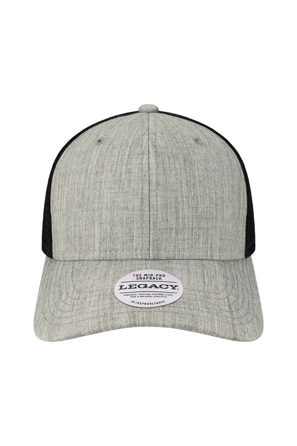 Legacy Hats MPS Mens Mid Pro Snapback Trucker Hat Melange Grey/Black Flat Front