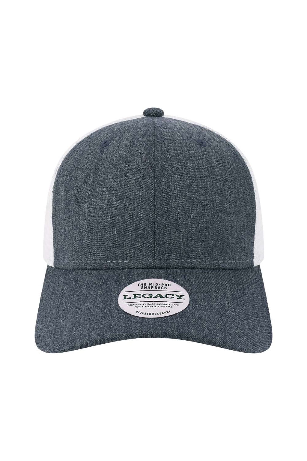 Legacy Hats MPS Mens Mid Pro Snapback Trucker Hat Melange Navy Blue/White Flat Front