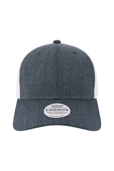 Legacy Hats MPS Mens Mid Pro Snapback Trucker Hat Melange Navy Blue/White Flat Front