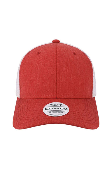 Legacy Hats MPS Mens Mid Pro Snapback Trucker Hat Melange Scarlet Red/White Flat Front
