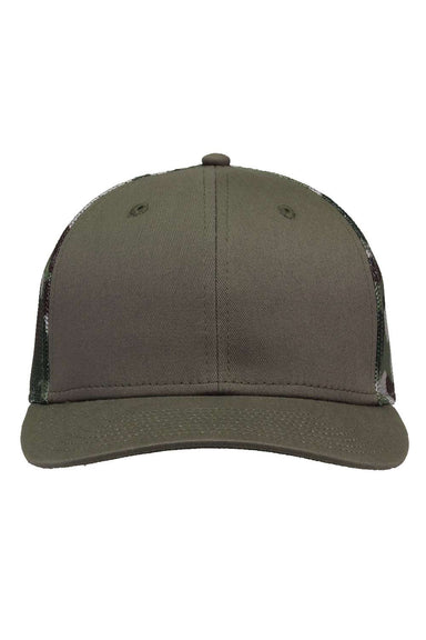 The Game GB452C Mens Everyday Camo Trucker Hat Olive Green/Woodland Flat Front