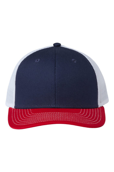 The Game GB452E Mens Everyday Trucker Hat Navy Blue/Red/White Flat Front