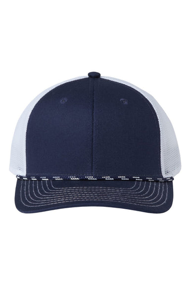 The Game GB452R Mens Everyday Rope Trucker Hat Navy Blue/White Flat Front