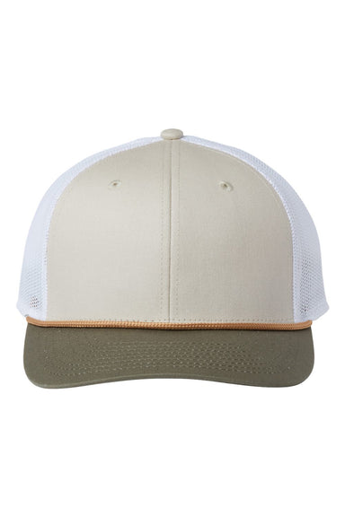 The Game GB452R Mens Everyday Rope Trucker Hat Stone/Light Olive Green/White Flat Front