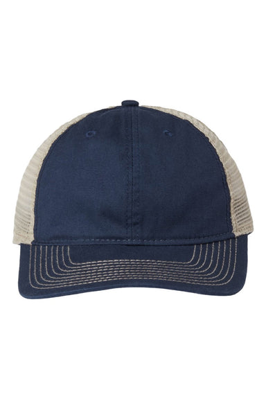 The Game Hats GB880 Mens Soft Snapback Trucker Hat Navy Blue/Khaki Flat Front