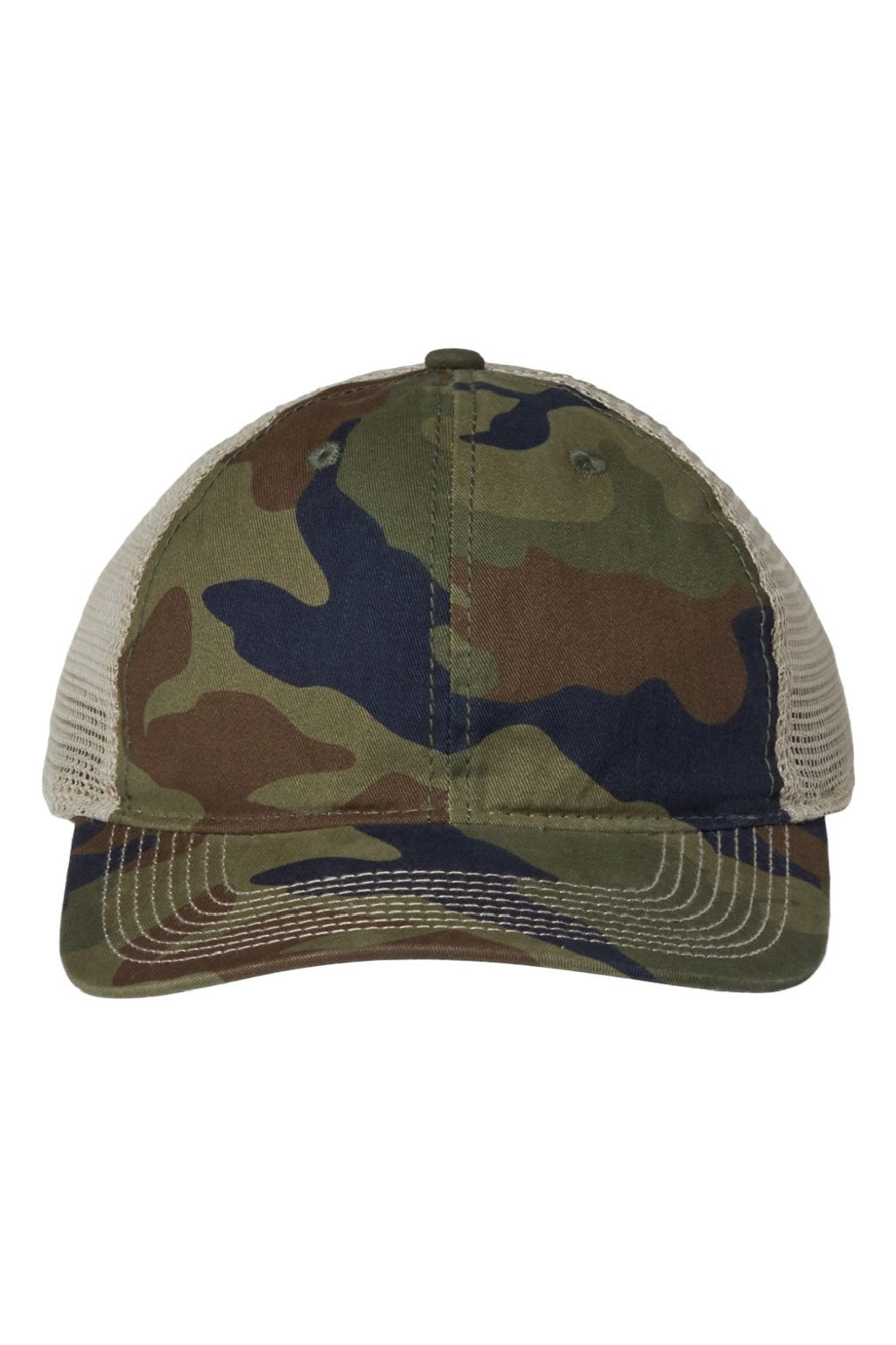 The Game Hats GB880 Mens Soft Snapback Trucker Hat Woodland/Khaki Flat Front