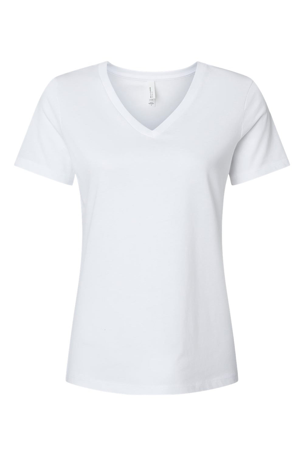 Bella + Canvas BC6405CVC Womens CVC Short Sleeve V-Neck T-Shirt Solid White Flat Front