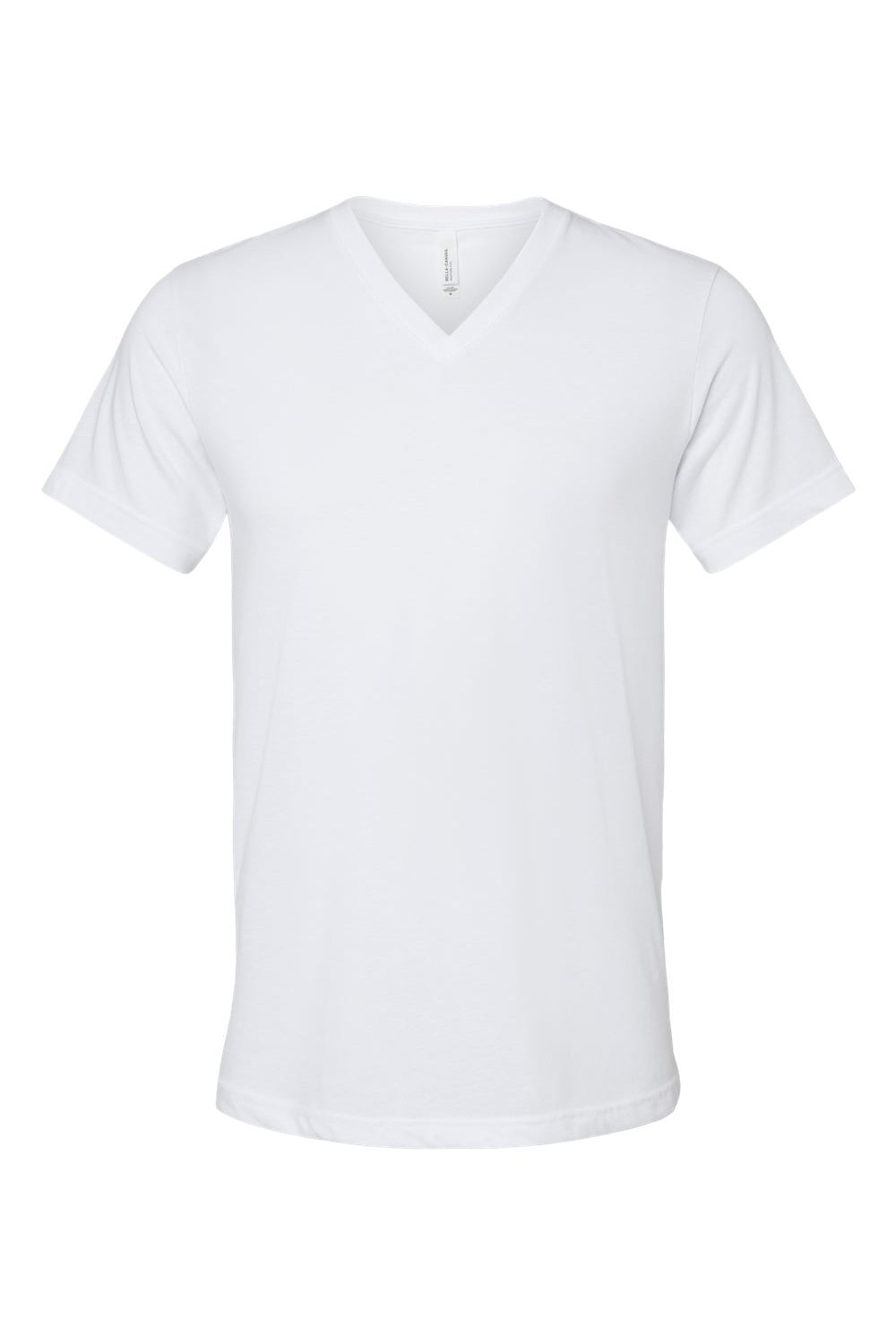 Bella + Canvas BC3005CVC Mens CVC Short Sleeve V-Neck T-Shirt Solid White Flat Front