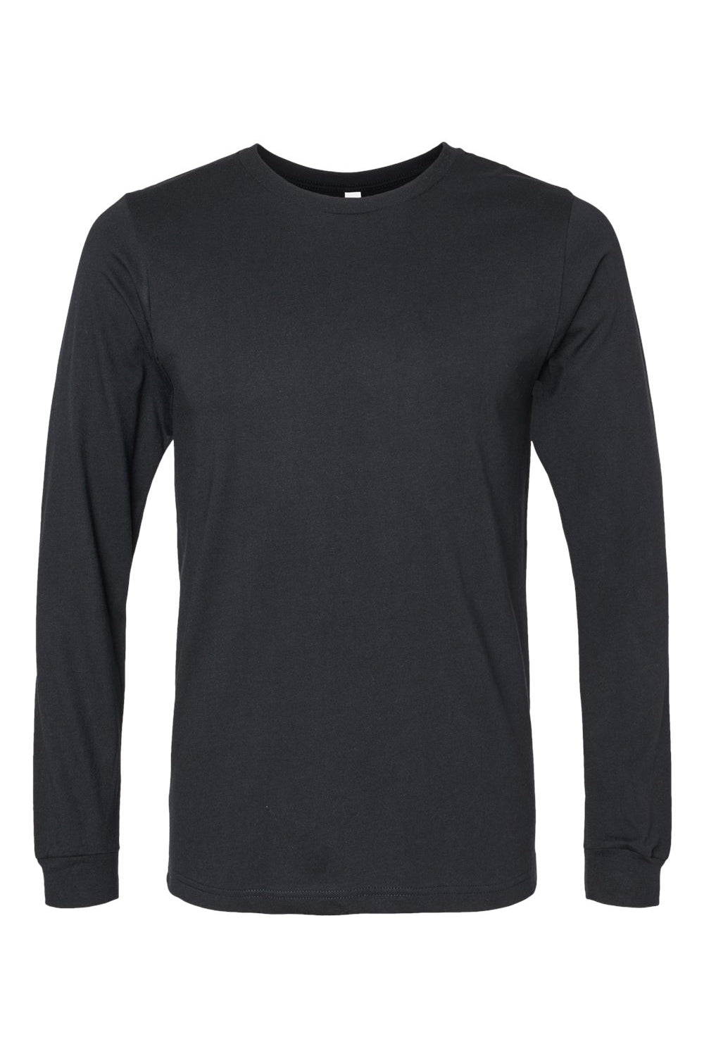 Bella + Canvas BC3501CVC Mens CVC Long Sleeve Crewneck T-Shirt Solid Black Flat Front