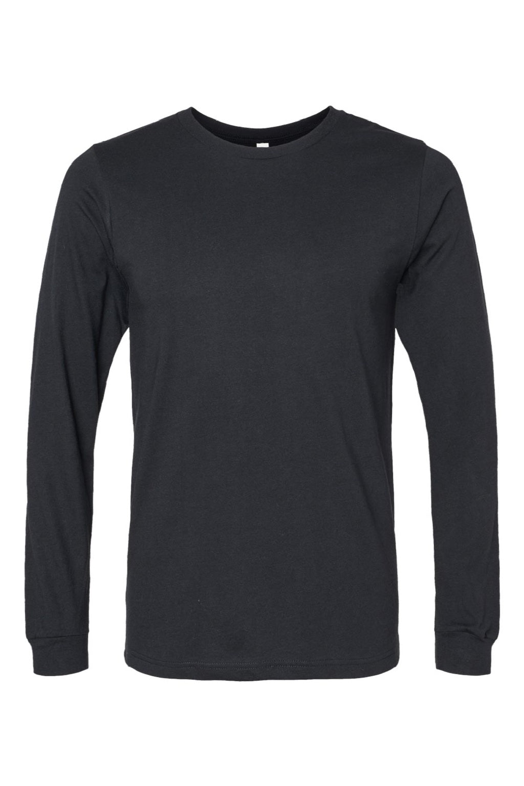 Bella + Canvas BC3501CVC/3501CVC Mens CVC Long Sleeve Crewneck T-Shirt Solid Black Flat Front