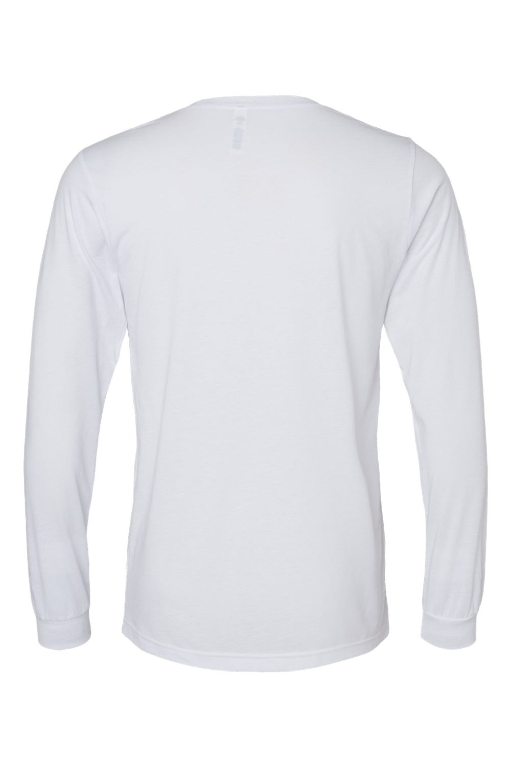 Bella + Canvas BC3513/3513 Mens Jersey Long Sleeve Crewneck T-Shirt Solid White Flat Back