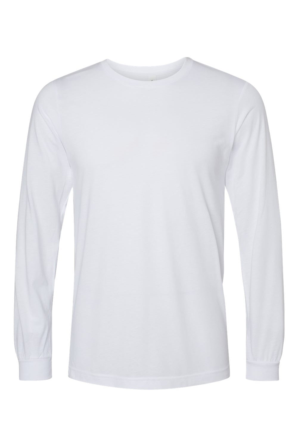 Bella + Canvas BC3513 Mens Long Sleeve Crewneck T-Shirt Solid White Flat Front