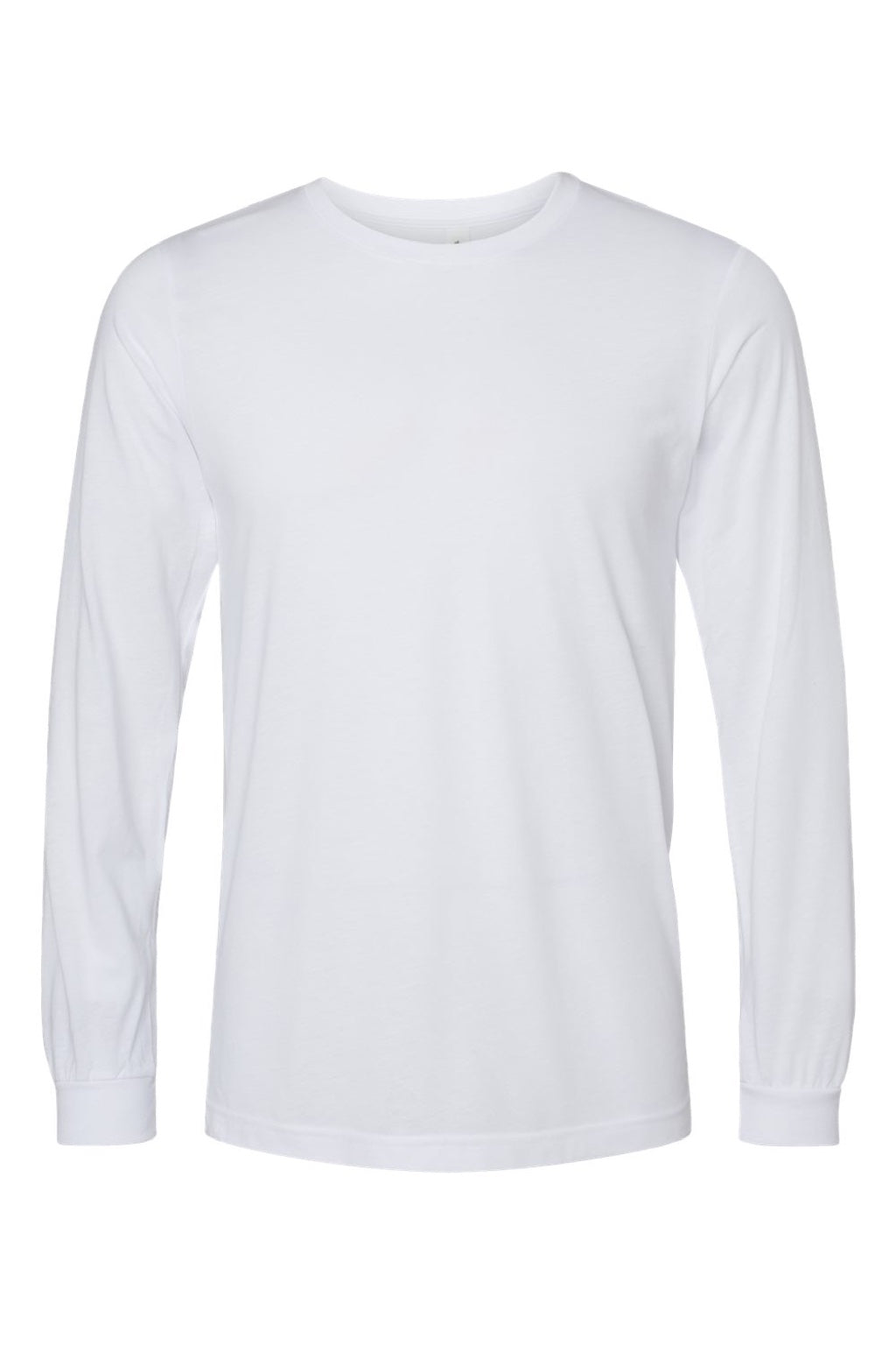 Bella + Canvas BC3513/3513 Mens Jersey Long Sleeve Crewneck T-Shirt Solid White Flat Front