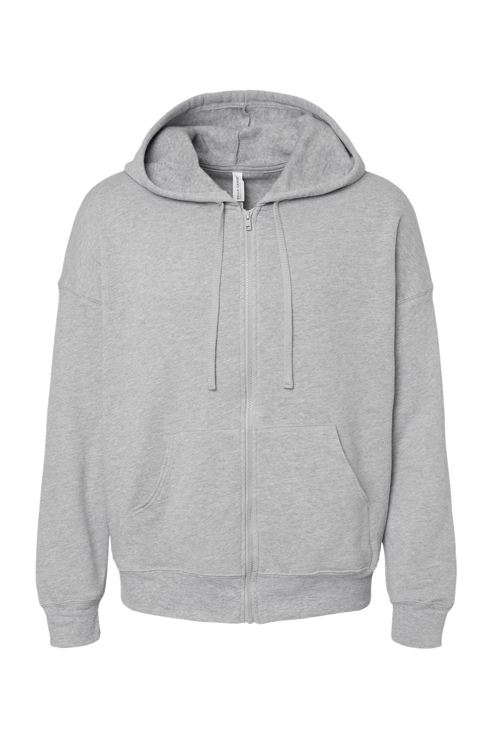 Bella + Canvas 3759 Mens Sponge Fleece Full Zip Hooded Sweatshirt Hoodie w/ Pockets Heather Grey Flat Front