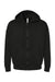 Bella + Canvas 3759 Mens Sponge Fleece Full Zip Hooded Sweatshirt Hoodie Black Flat Front