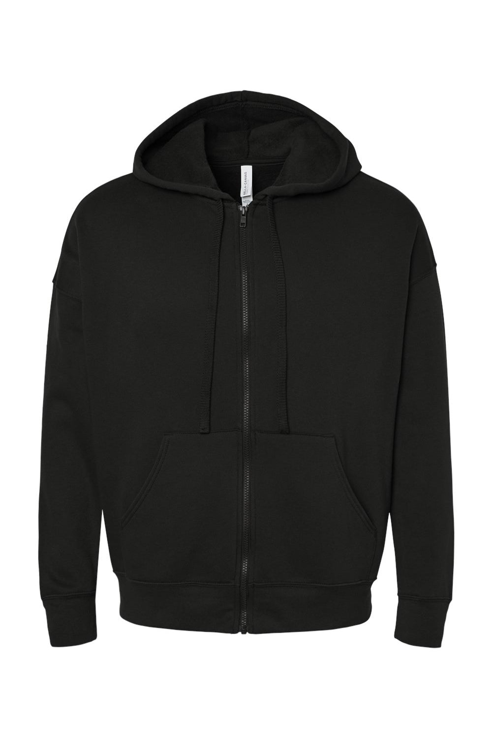 Bella + Canvas 3759 Mens Sponge Fleece Full Zip Hooded Sweatshirt Hoodie w/ Pockets Black Flat Front