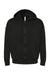 Bella + Canvas 3759 Mens Sponge Fleece Full Zip Hooded Sweatshirt Hoodie w/ Pockets Black Flat Front