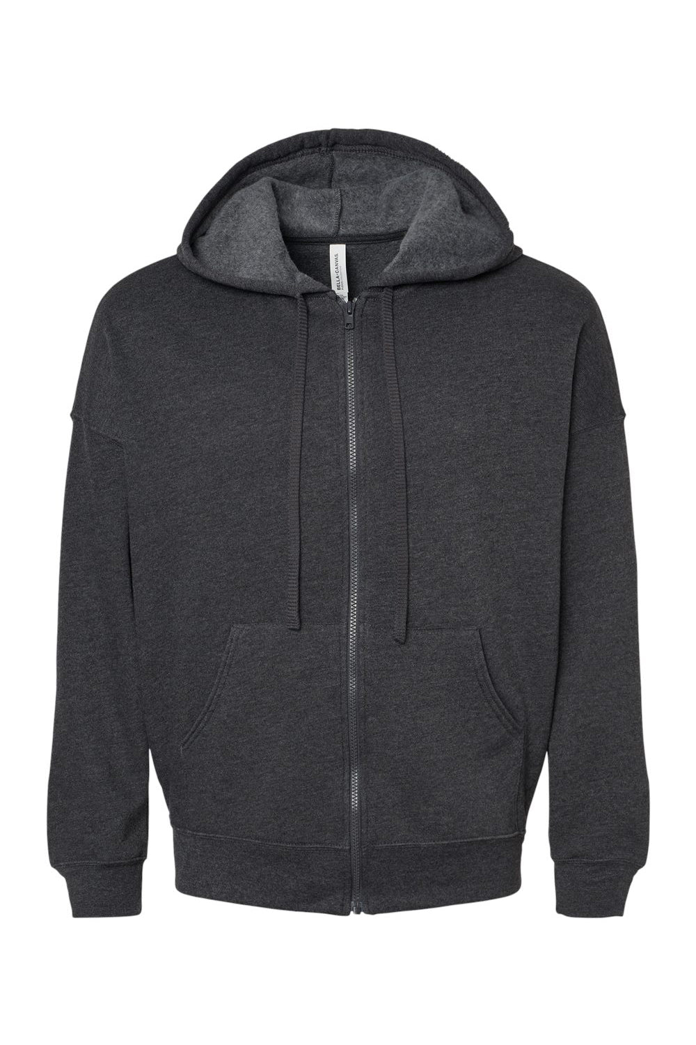 Bella + Canvas 3759 Mens Sponge Fleece Full Zip Hooded Sweatshirt Hoodie w/ Pockets Heather Dark Grey Flat Front