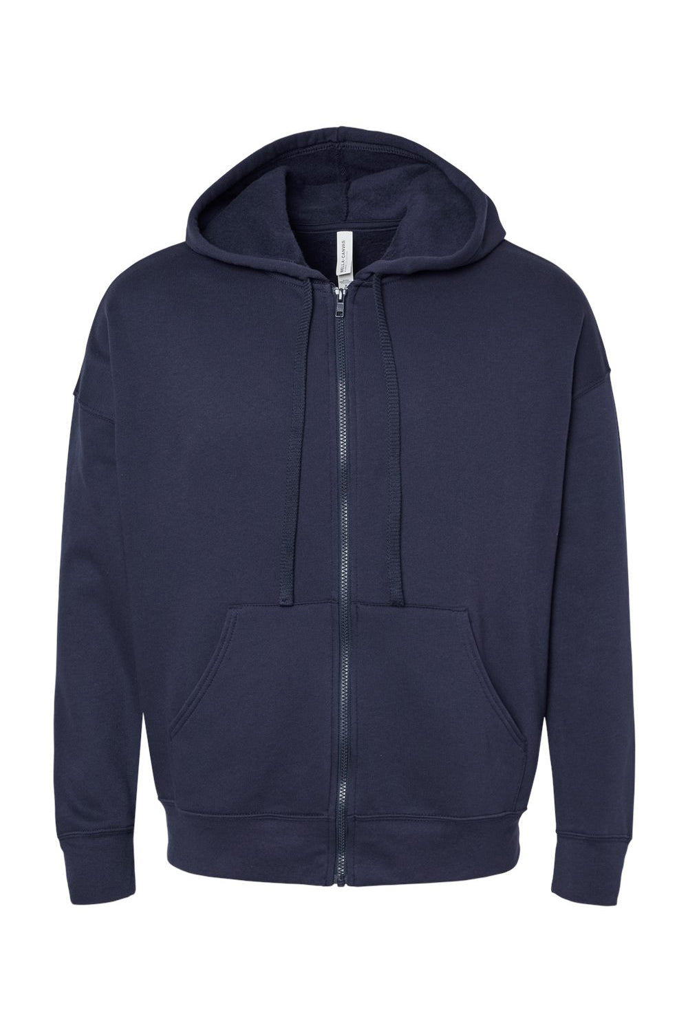 Bella + Canvas 3759 Mens Sponge Fleece Full Zip Hooded Sweatshirt Hoodie w/ Pockets Navy Blue Flat Front