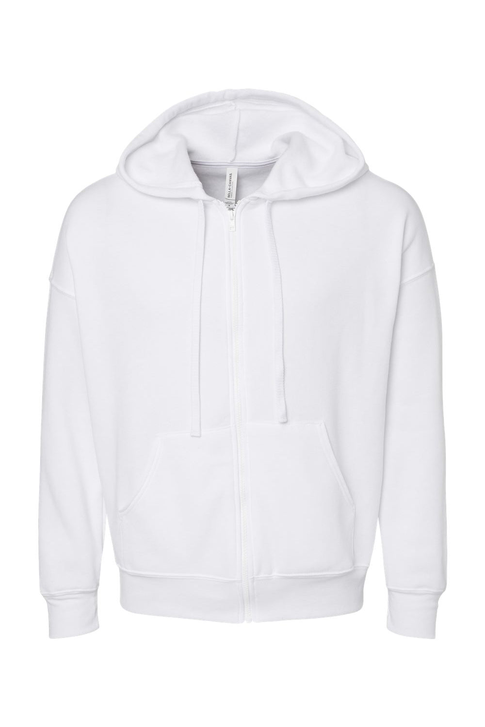 Bella + Canvas 3759 Mens Sponge Fleece Full Zip Hooded Sweatshirt Hoodie w/ Pockets White Flat Front