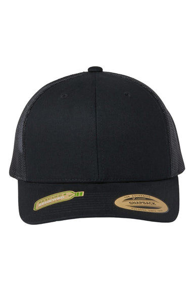 Yupoong 6606R Mens Sustainable Retro Trucker Hat Black Flat Front