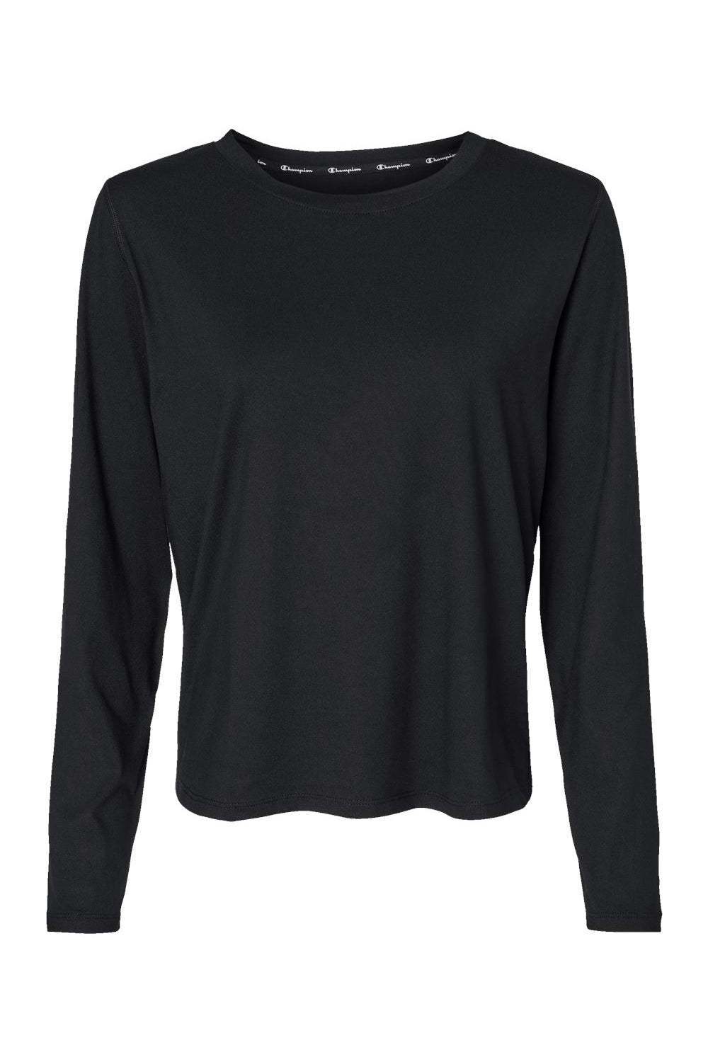 Champion CHP140 Womens Sport Soft Touch Long Sleeve Crewneck T-Shirt Black Flat Front