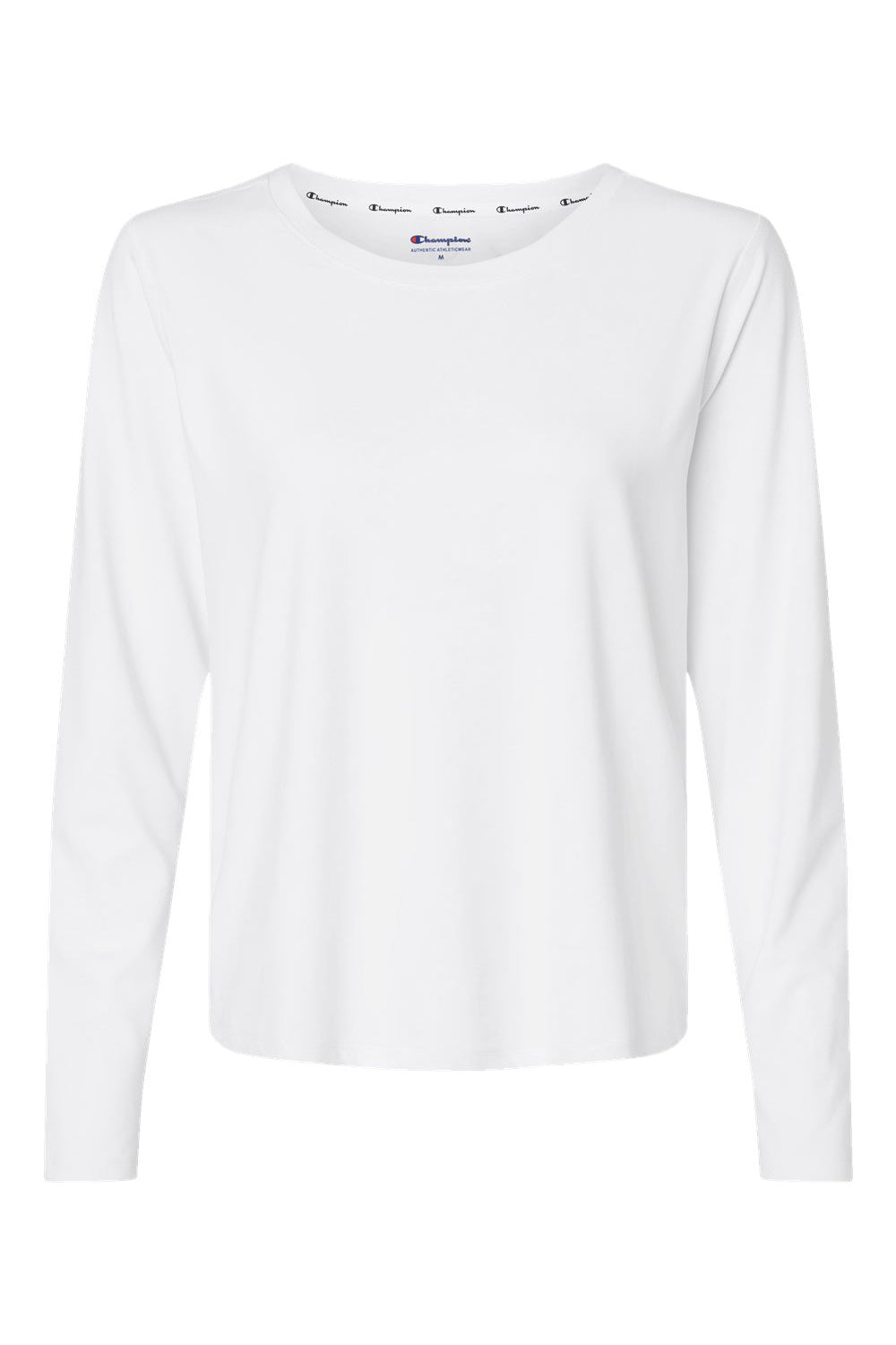 Champion CHP140 Womens Sport Soft Touch Long Sleeve Crewneck T-Shirt White Flat Front