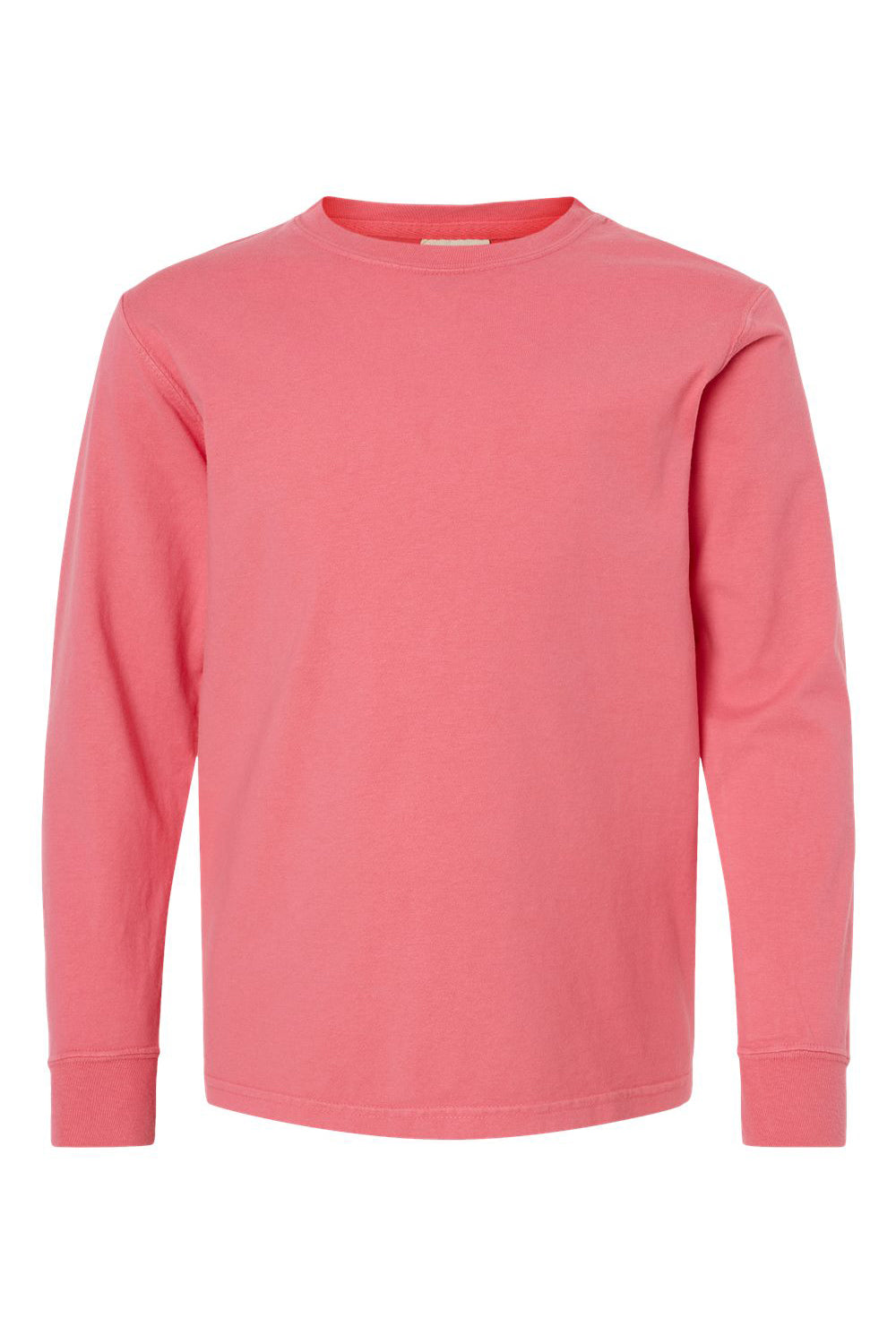 ComfortWash By Hanes GDH275 Youth Garment Dyed Long Sleeve Crewneck T-Shirt Coral Craze Flat Front