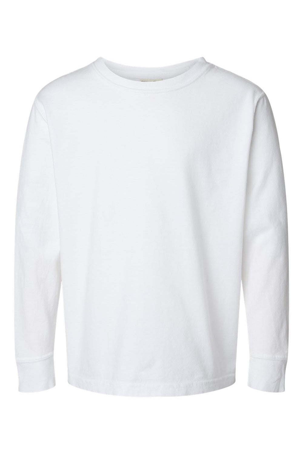 ComfortWash By Hanes GDH275 Youth Garment Dyed Long Sleeve Crewneck T-Shirt White Flat Front