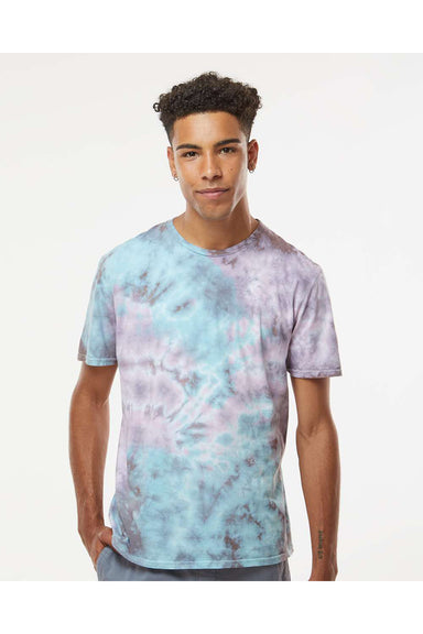Dyenomite 640LM Mens LaMer Over Dyed Crinkle Tie Dyed Short Sleeve Crewneck T-Shirt Pacific Model Front